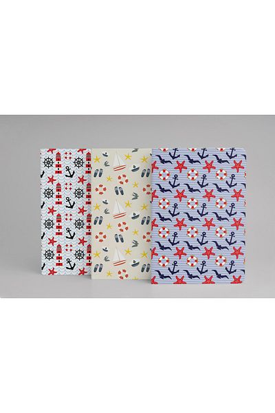 daystore Set de 3 caiete cu tematică nautică - A5 - cu rigle - 13x21 cm - 64 pagini