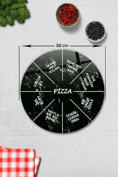 Decorita Pizza Serving Plate| Black Marble| Mottolu Pizza Plate| Diameter 32cm