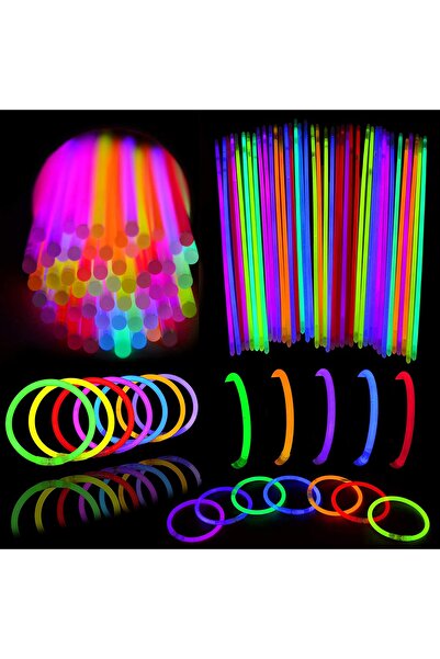 MOBGİFT Glow Stick Fosforlu Neon Çubuk 100 Lü Paket