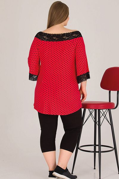 Jenny Daphne Lady Plus Size Red Short Sleeve Capri Pajamas Set 10572