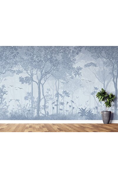 LOTUS AURA Sisli Mavi Orman Duvar Kağıdı, Sisli Tropikal Orman Duvar Resmi