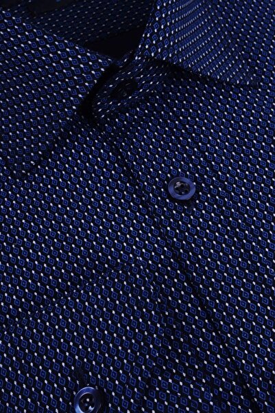 Ottomoda Erkek Lacivert Desenli Uzun Kollu Pamuklu Slimfit Gömlek,cp-20100