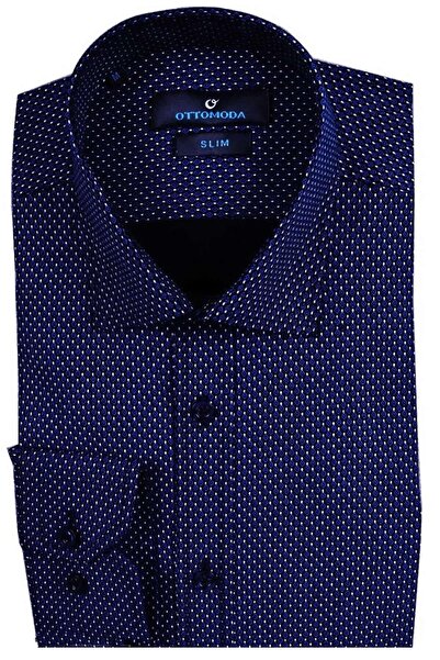 Ottomoda Erkek Lacivert Desenli Uzun Kollu Pamuklu Slimfit Gömlek,cp-20100