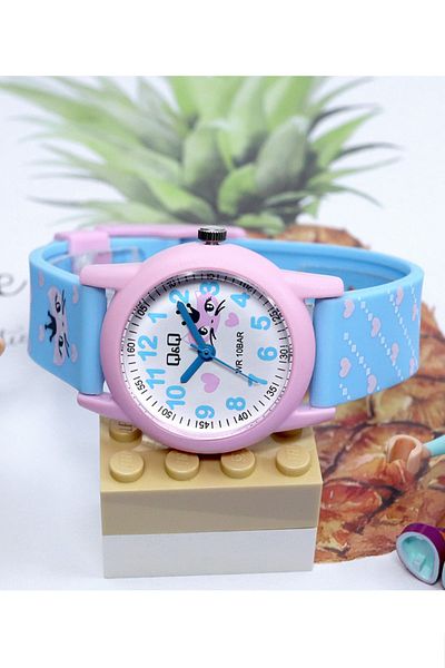 Q&Q 10 Atm Waterproof Blue Pink Girl's Wristwatch