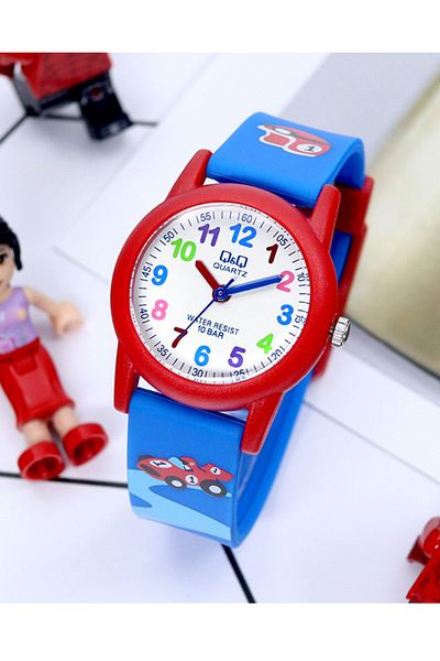 Q&Q 10 Atm Waterproof Red Blue Girl-Boy Wristwatch