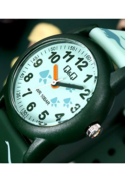 Q&Q 10 Atm Waterproof Green Girl-Boy Wristwatch