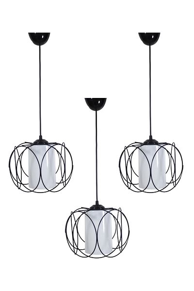 Trend Kitchen 3 قطع ثريا مصباح قلادة ميكا بيضاء أوليمبية سوداء