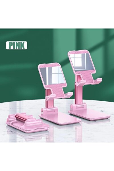 mrtbilisim Pembe Aynalı Cep Telefonu Sabitleyici Stand Katlanabilir Ayarlanab...