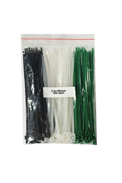 Genel Markalar Plastik Kablo Bağı - Siyah+beyaz+yeşil -2,5mmx100mm - (100 Adet)