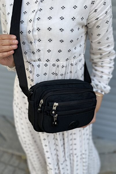 PurpleART Kadın Siyah Günlük Krinkıl Çapraz Askılı Omuz Çantası Kırinkıl Çanta