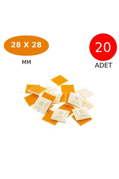 Tek-İş مشبك ربط كابل بلاستيكي مع حامل مشبك فيلكرو لاصق 28 × 28 مم 20 قطعة