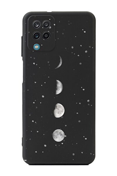 Spoyi Samsung A12 Dolunay Tasarımlı Siyah Premium Telefon Kılıfı
