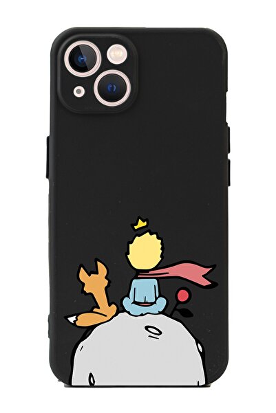 Spoyi Iphone 13 Küçük Prens Tasarımlı Siyah Premium Telefon Kılıfı