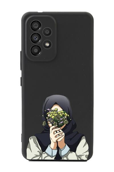 Spoyi Samsung A33 Black Premium Phone Case with Floral Hijab Girl Design