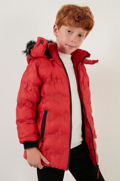 Lela Detachable Hooded Plush Lined Coat with Faux Fur Collar Boys' Coat 5760055