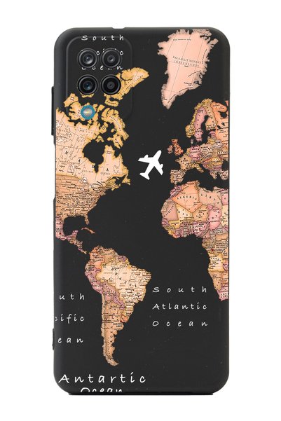 Spoyi Samsung A12 Transparent Map Design Black Premium Phone Case