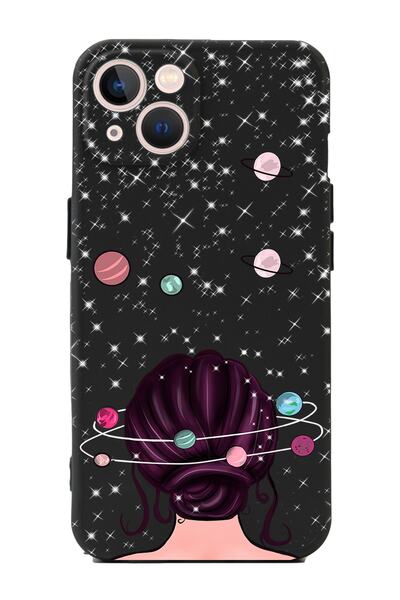 Spoyi Iphone 13 Space Girls Tasarımlı Siyah Premium Telefon Kılıfı
