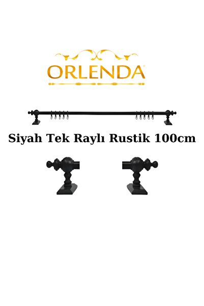 Orlenda Suport pentru perdele rustic din aluminiu cu cap din lemn negru, șină...