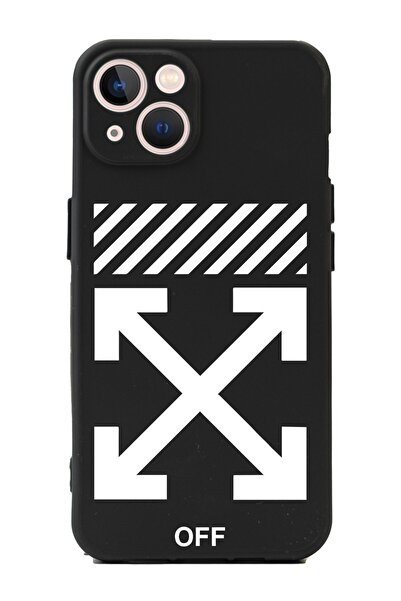 Spoyi Iphone 13 Uyumlu Off White Tasarımlı Siyah Premium Telefon Kılıfı