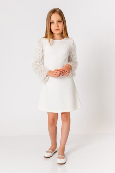 incity Kız Çocuk Ekru Kol Püsküllü Elbise