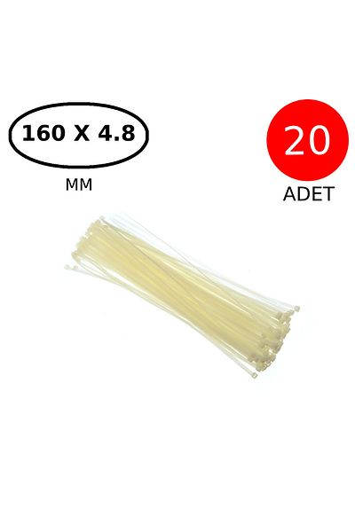 Tek-İş مشبك كابل فيلكرو 160 مم × 4.8 مم أبيض 20 قطعة