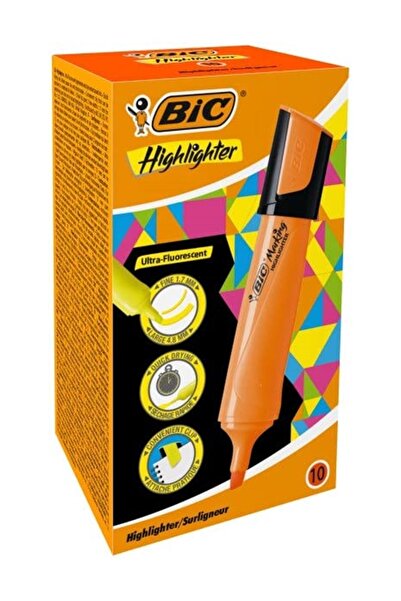 Bic Marking Flat Highlighter Fosforlu Kalem 10'lu Kutu Turuncu