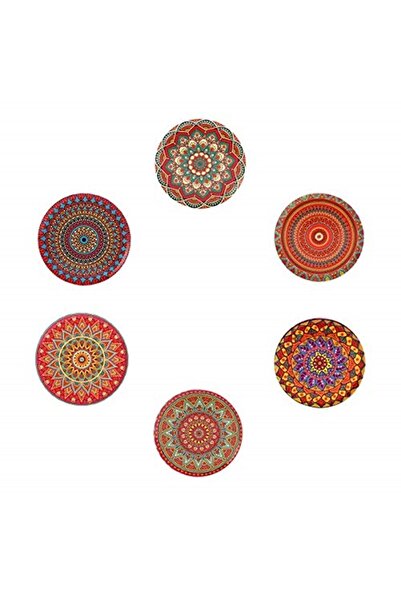 Gift Home 6 Lı Çini Desenli (SUNSET) Metal Bardak Altlığı Ve Metal Stand