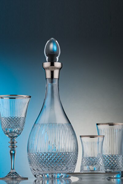 KCD Antik Platin 61 Parça Cam Sofra Sunum Çeyiz Seti Şişeli Kesme El Dekor