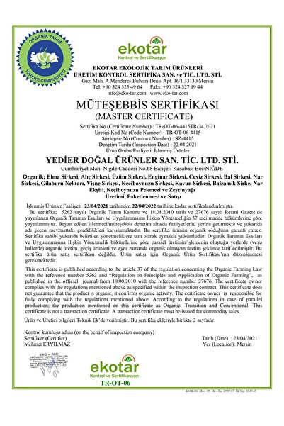 Yedier Organik Elma Sirkesi 500 Ml - 2'li Paket