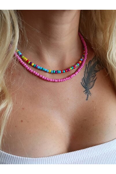 DENİZDENAL Zarif Kum Boncuk Kolye 2 Li Tarz