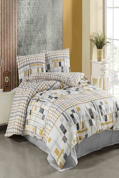 Kristal By Taç Terry Cotton Double Duvet Cover Set - Ivan Mustard