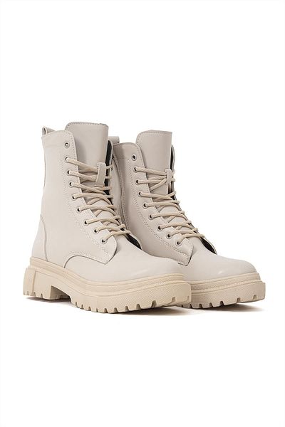 Tomsking Women's Beige Boots Zippered Lace Detailed Stylish Comfortable Daily Boots&bootie&postal