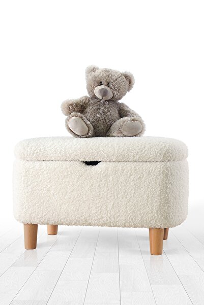 Lorencehome Yomme Çocuk Sandikli Puf -beyaz Teddy