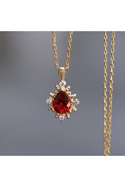 Moko Art Design Damla Kesim Ruby Ve Mozanit Taşlı 925 Gümüş Altın Kaplama