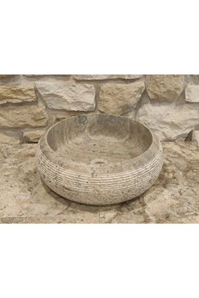 Polen Stone Traverten Silver Gümüş Taş Taraklı Silindir Lavabo