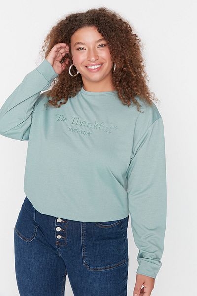 Trendyol Curve Plus Size Sweatshirt - Green - Regular fit