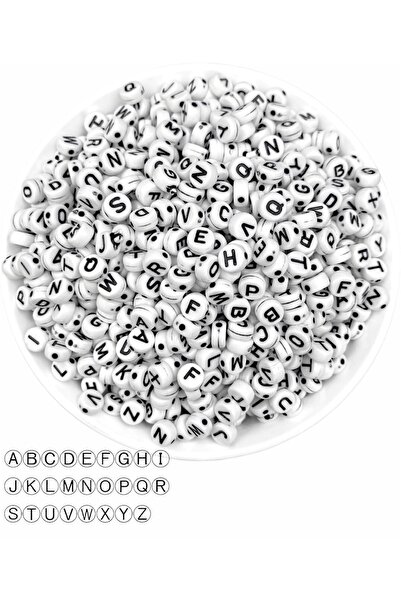 Boncuk Literă de 50gr, literă plată neagră pe fundal alb de 4x7mm, alfabet (5...