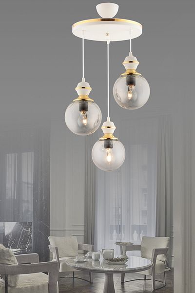 GYK LİGHT Berru Luxury Living Room Chandelier - 3-Piece Tray White to Gold Smoke, Glop Glass