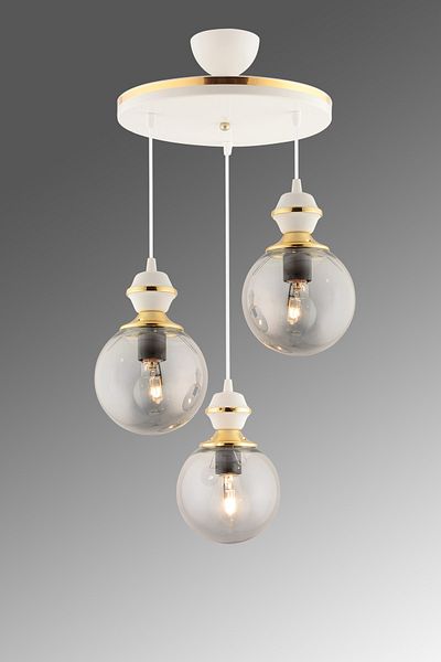 GYK LİGHT Berru Luxury Living Room Chandelier - 3-Piece Tray White to Gold Smoke, Glop Glass