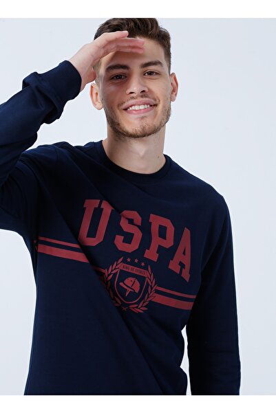 U.S. Polo Assn. Hanorac bărbătesc albastru bleumarin cu guler rotund Lacom