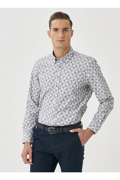 ALTINYILDIZ CLASSICS Ανδρικό πουκάμισο ανοιχτό γκρι Slim Fit Slim Fit με γιακά με στάμπα ανοιχτό γκρι