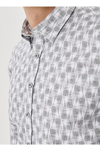 ALTINYILDIZ CLASSICS Ανδρικό πουκάμισο ανοιχτό γκρι Slim Fit Slim Fit με γιακά με στάμπα ανοιχτό γκρι