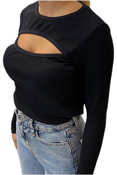 Teseteks Kadın Göğüs Dekolteli %100 Pamuk Fitilli Bluz Kemer Üstü