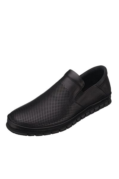 İriadam Ag1041-1 Black Leather Summer Large Size Calf Leather Comfortable Wide Size Men's Shoes