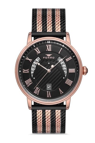 FERRO F11050c Black Rose Straw Cord 44 Mm Men's Wristwatch