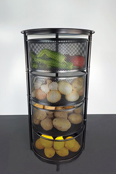 Digithome Metal Çok Amaçlı 4 Katlı Patates Soğan Sepeti Sebzelik Siyah – 1057 C1-1-156