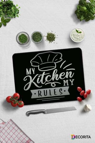 Decorita My Kitchen My Rules | Cam Kesme Tahtası - Cam Kesme Tablası | 30cm x...