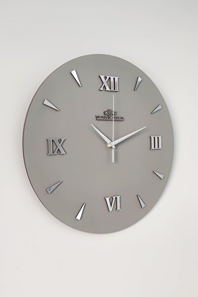 aSSe Tasarım Özel Dekoratif Roma Rakamlı Aynalı Duvar Saati Antrasit & Gümüş ...