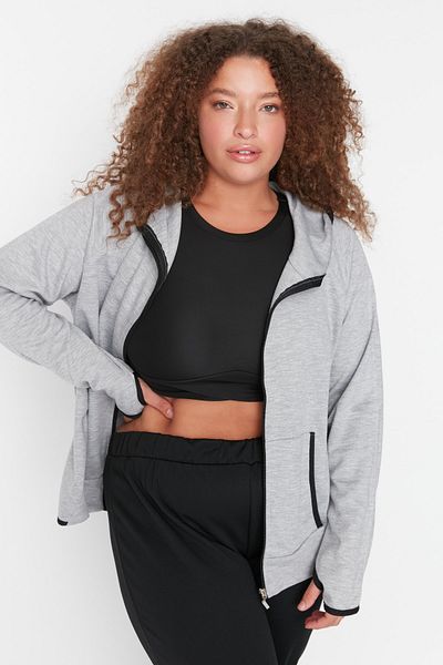 Trendyol Curve Gray Hooded Thin Knitted Sweatshirt TBBAW23AO00010