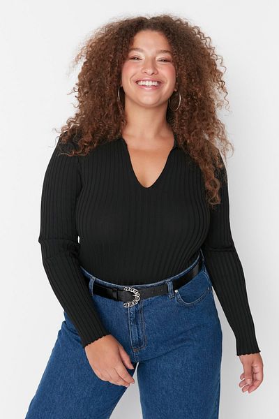 Trendyol Curve Black Ribbed Polo Neck Fine Knitwear Sweater TBBAW23AN00125